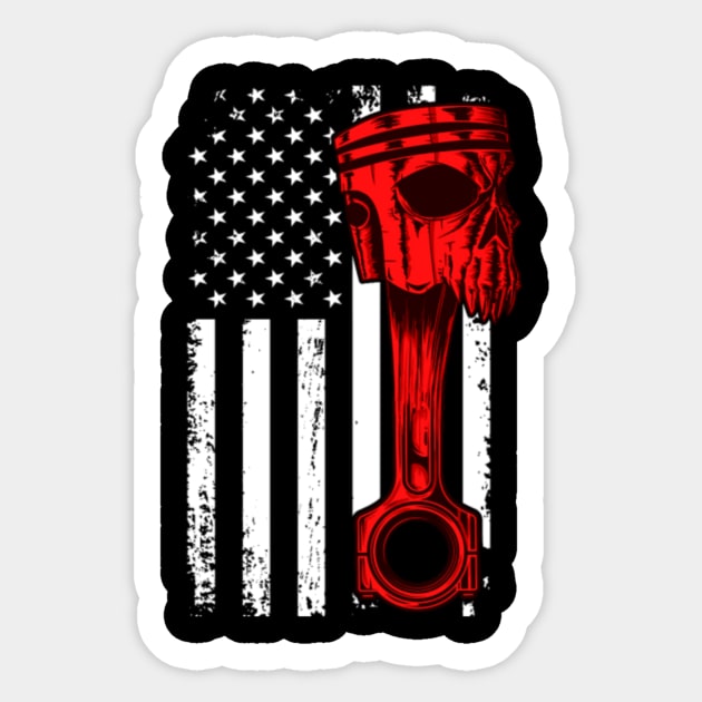 Niche Skull Island Mod Art  Car Enthusiast American Flag Skull Piston Muscle Sticker by LailaLittlerwm